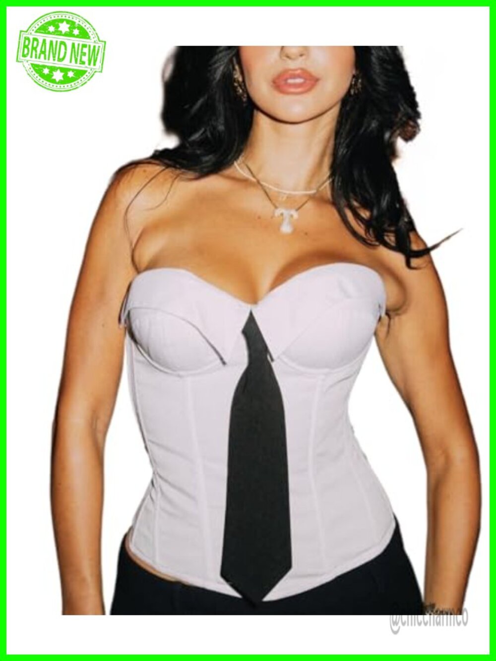 Strapless Corset Top Satin Tie Accent Preppy Office Chic Bustier